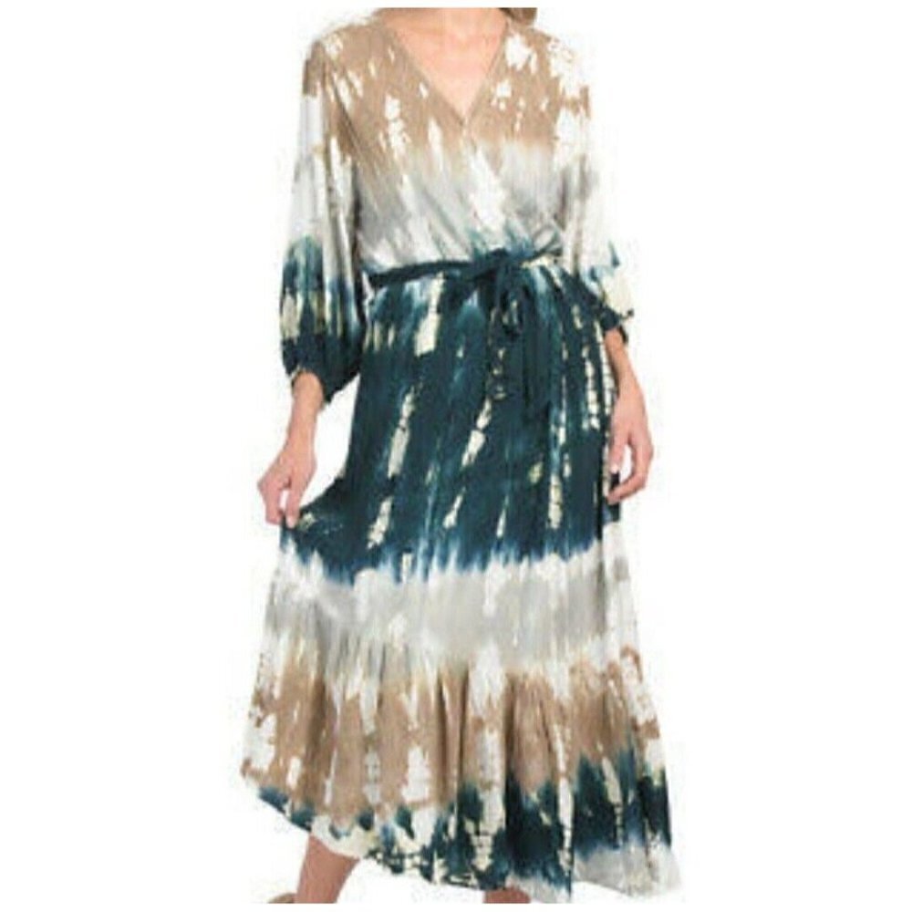 Young Fabulous & Broke Women's Jillian Wrap Dress Teal Tie Dye Size S Asymmetric
